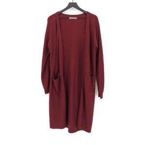 MOUSSY Open Front Knit Wool Duster Cardigan Maroon Red OS